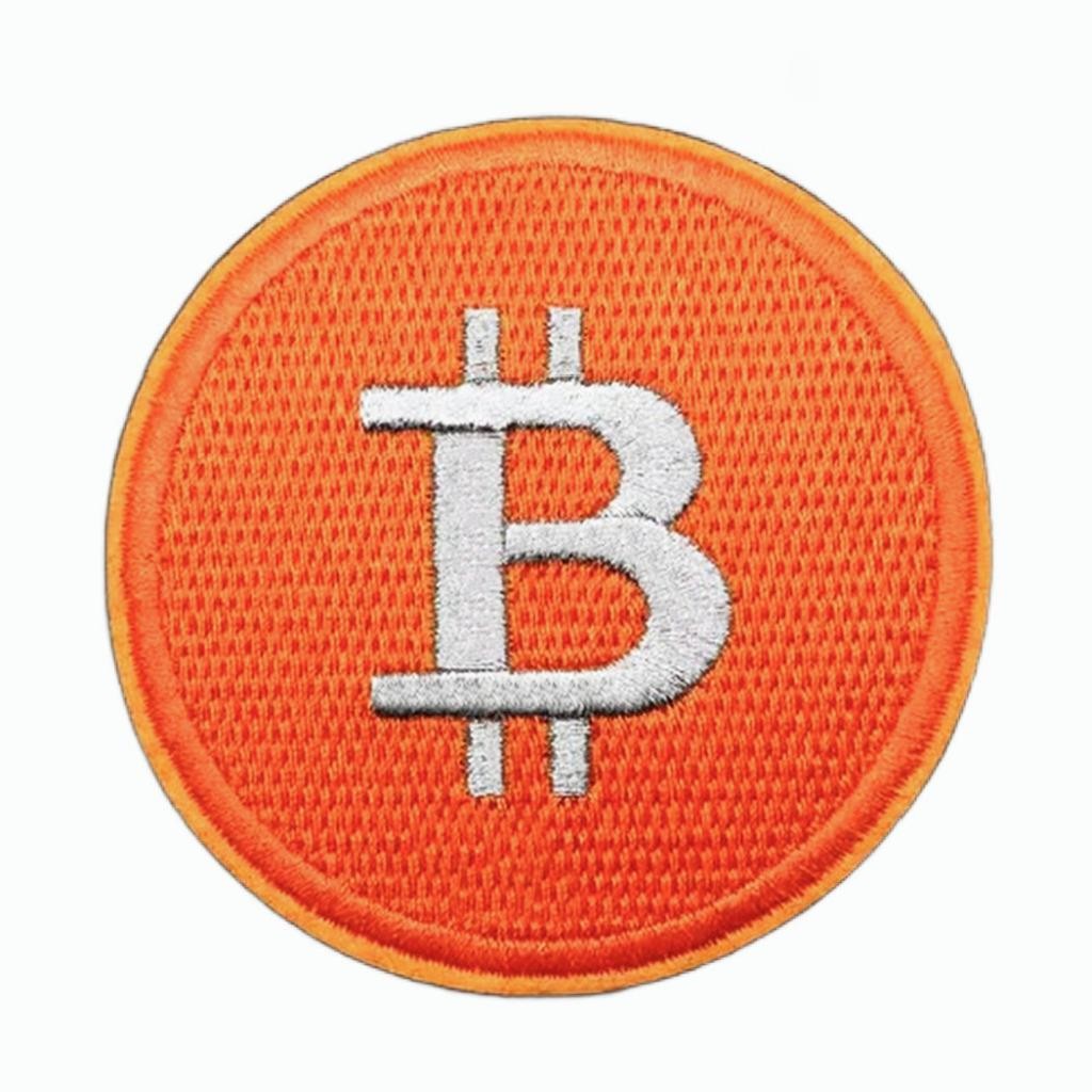 BITCOIN IRON ON PATCH 3" Round Orange with Silver Metallic Thread Embroidered