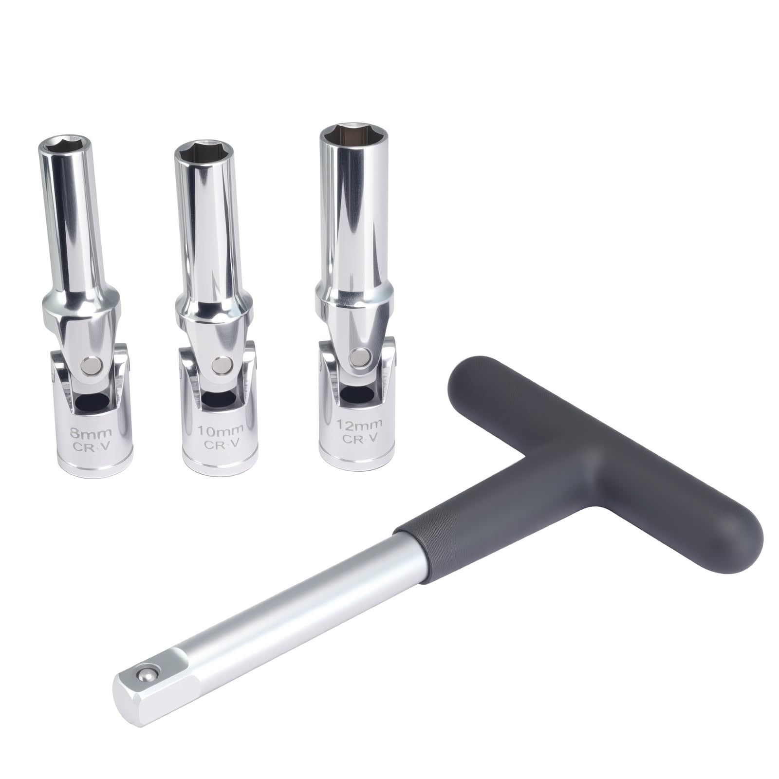 Glow Plug Socket Set 4set with 3/8" Dr T-Bar, Glow Plug Sizes (8mm, 10mm, 12m...