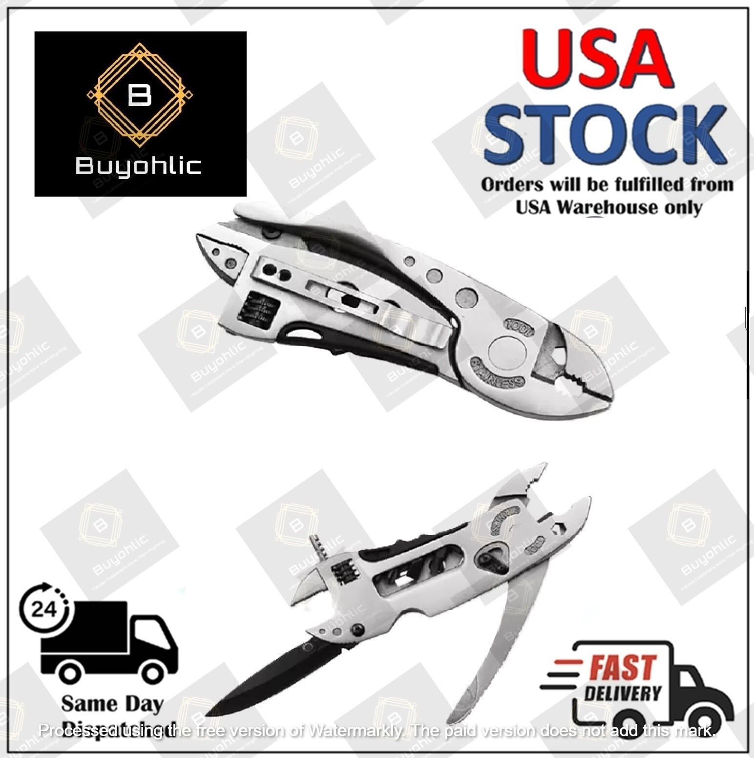 Multitool Wrench with 7 Tools/Pliers/Wire Cutter/Flat Screwdriver -USA FULFILLED