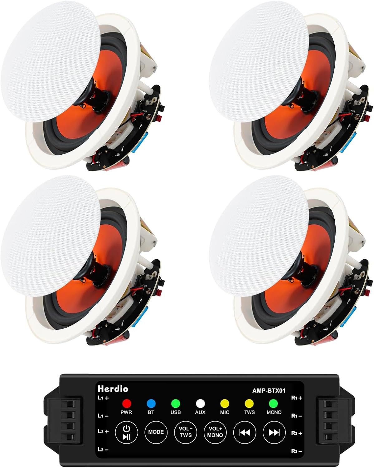 Herdio 4 Pack 8" Bluetooth Ceiling Speakers High Power Total 800W Surround Sound