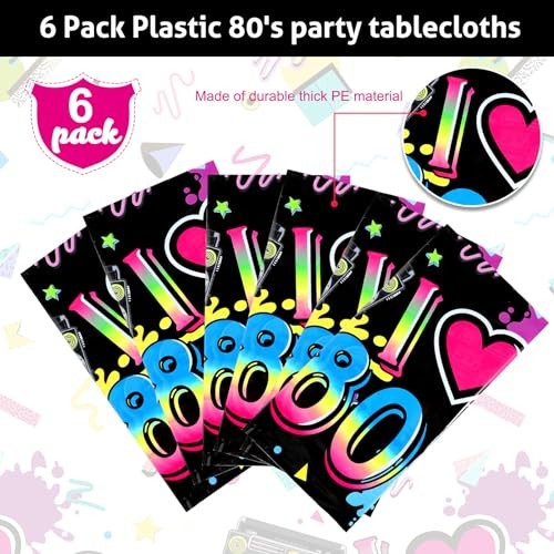 Pack 80s Plastic Party Tablecloth 80's Party Table Cover 80s Birthday 6