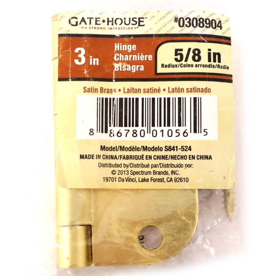GateHouse, #0308904, Hinge, 3", Satin Brass Finish, Mortise, 5/8" Rounded Edges