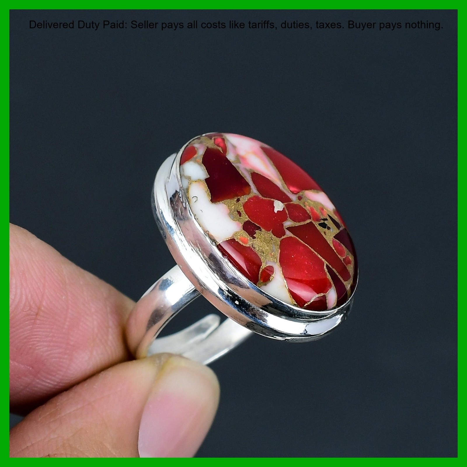 Kingman Red Mohave Copper Turquoise Stone Statement Elegant Ring Sterling Silver