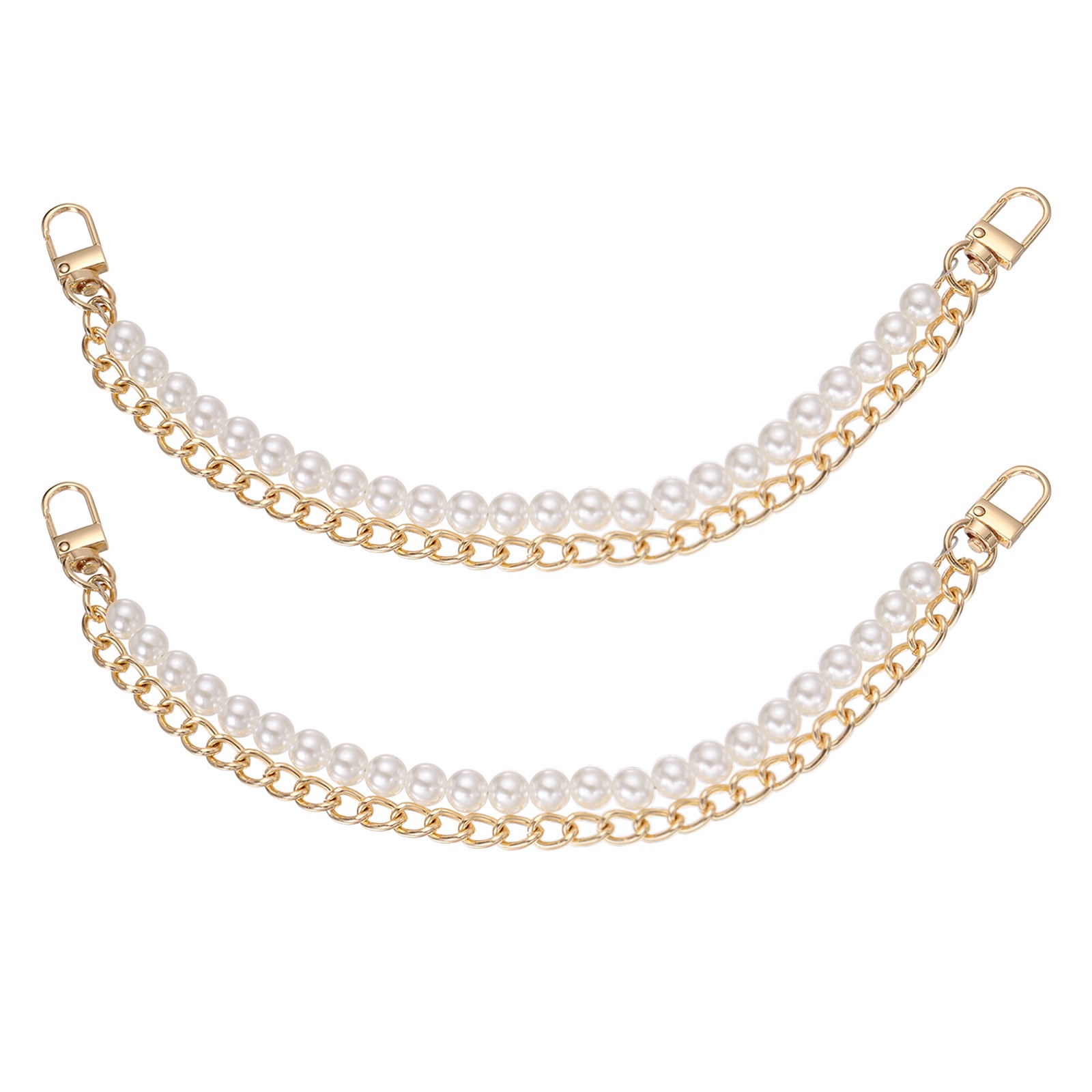 2Pcs Pearl Purse Double Chain, 11.8" Metal Purse Extender Chain, Gold
