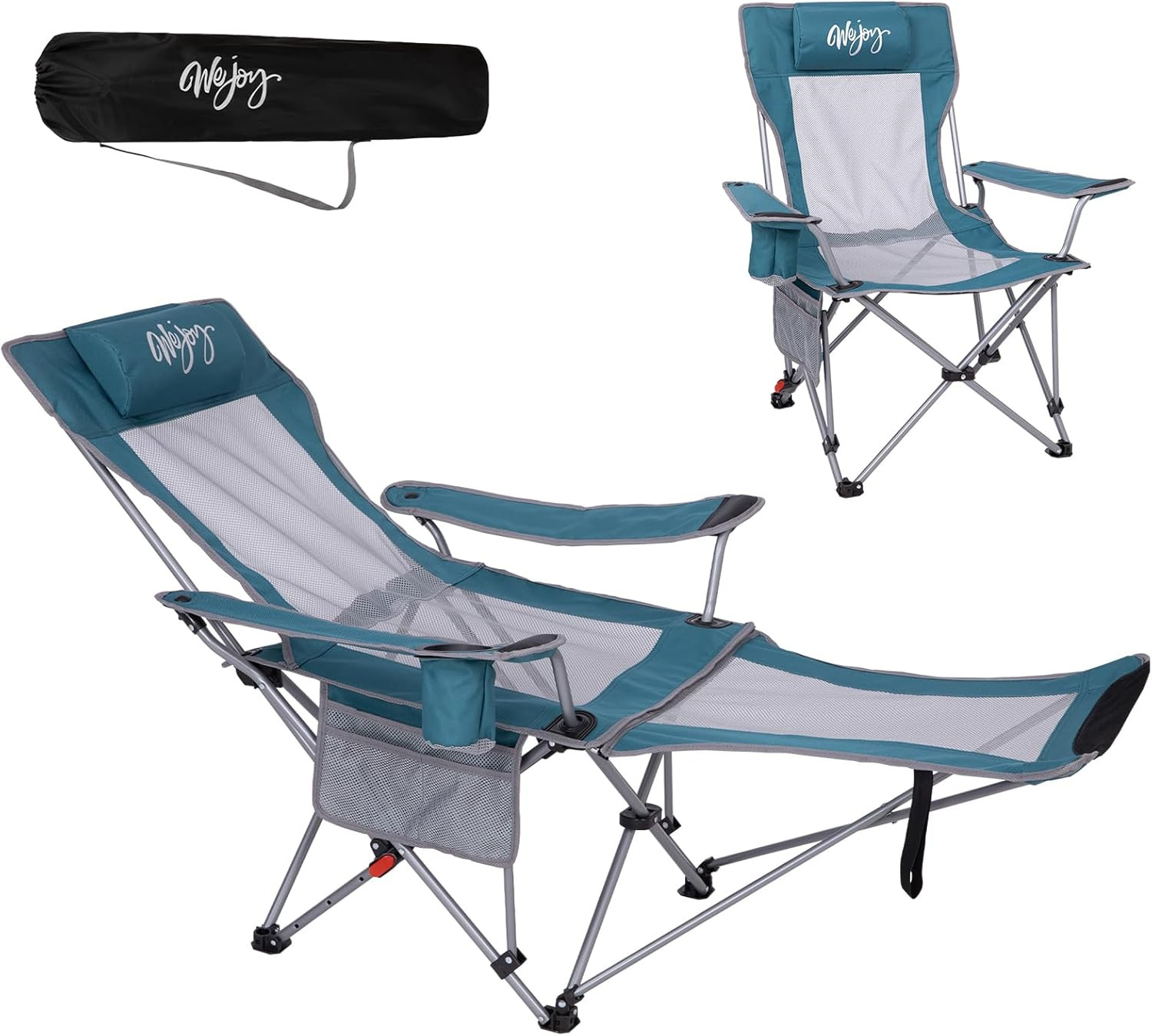 2-In-1 Reclining Camping Chair with Footrest for Adults Folding Lounge Chair wit