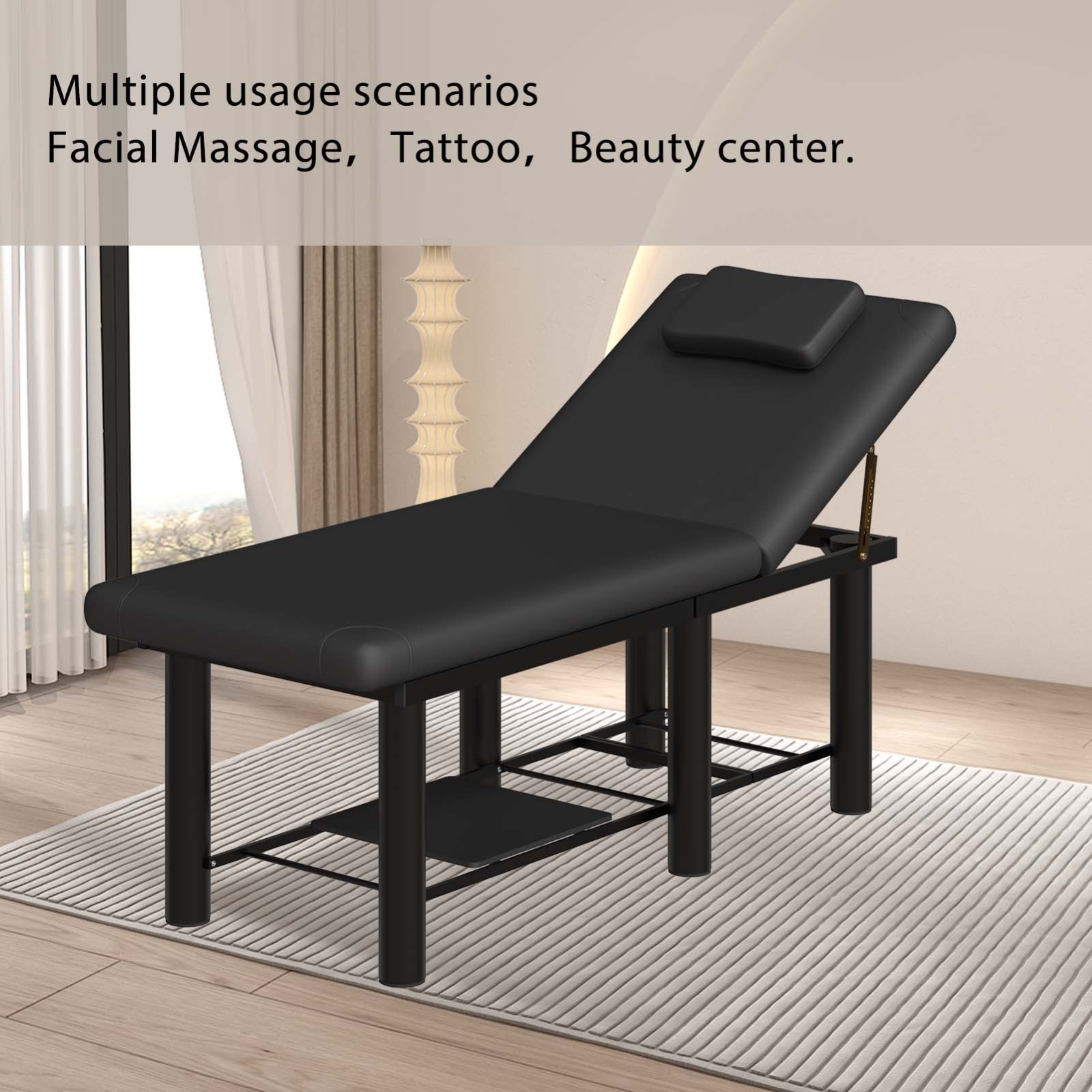 6 Leg Massage Table Spa Table 30° Adjustable Backrest 600Lbs Beauty Bed Black