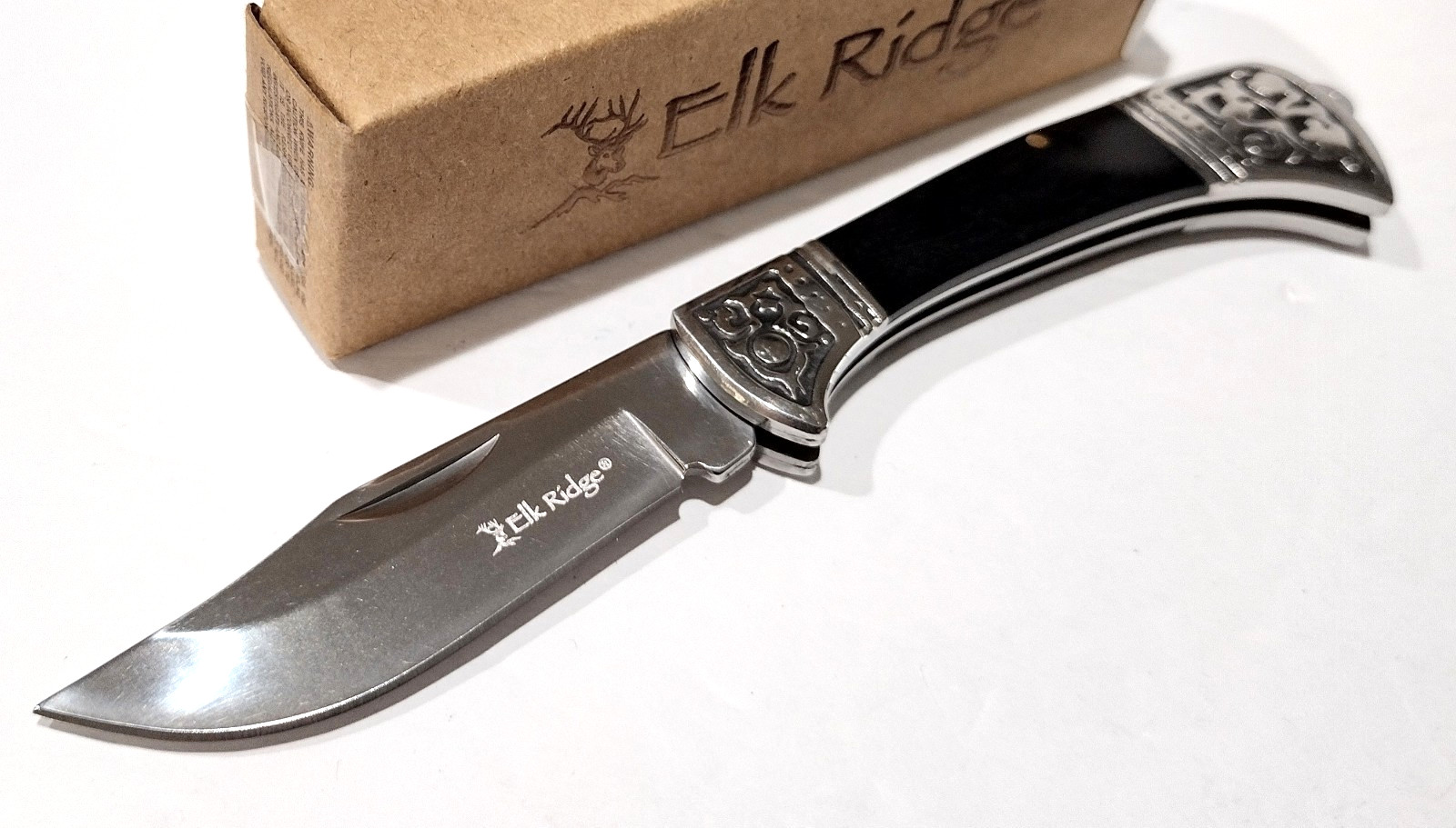 Elk Ridge Black Wood Mirror Finished Clip Point Blade Folding Pocket Knife