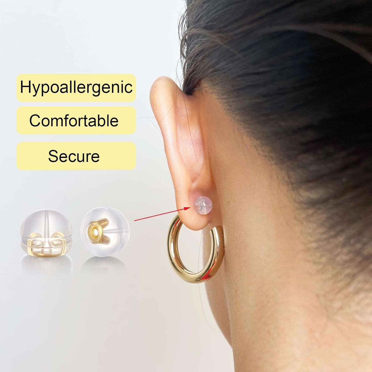 12-Piece White Gold Silicone Earring Backs - Hypoallergenic & Replacements