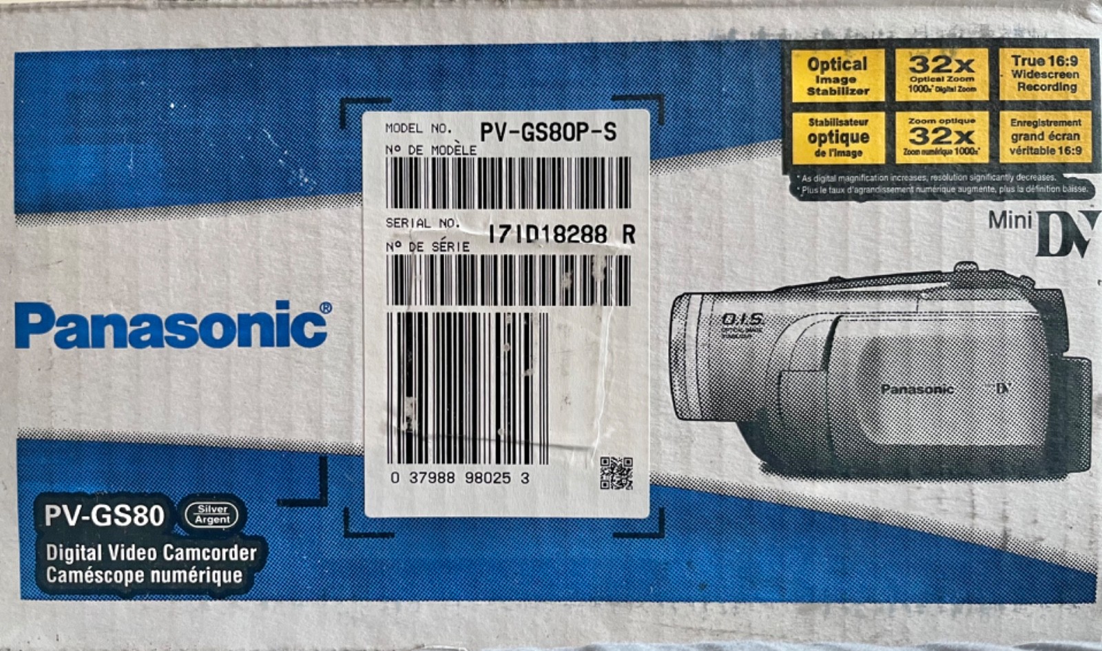 NIB Panasonic PV-GS80 MiniDV Camcorder Optical Image Stabilization NTSC Silver