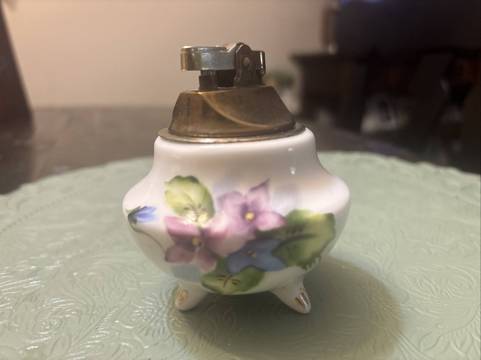 Mid-century Hand Painted Floral Pattern Bone China Japanese Table Lighter