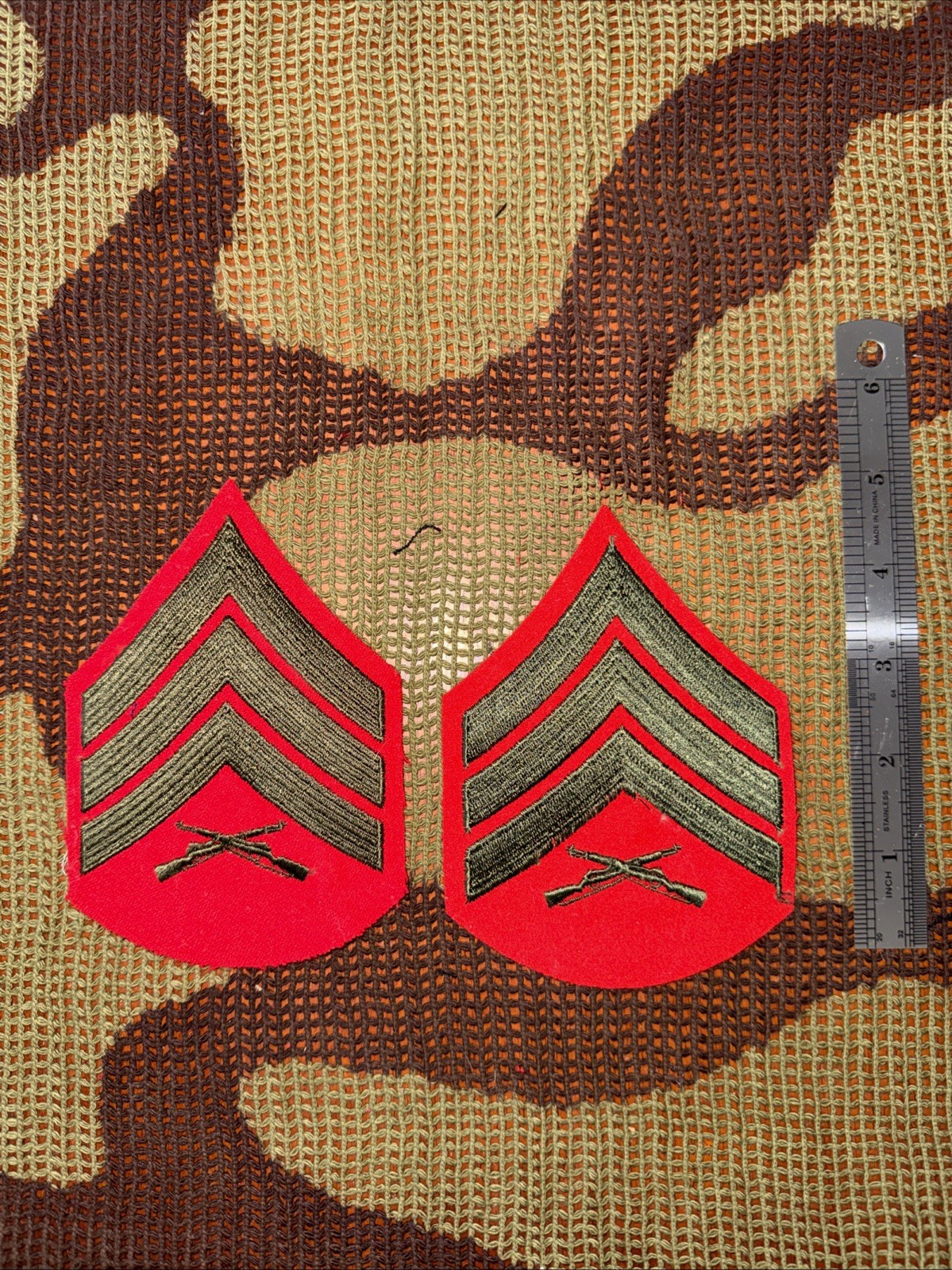 USMC Sergeant E5 Alpha Coat Uniform Rank Patches Chevrons On Wool Felt -Used