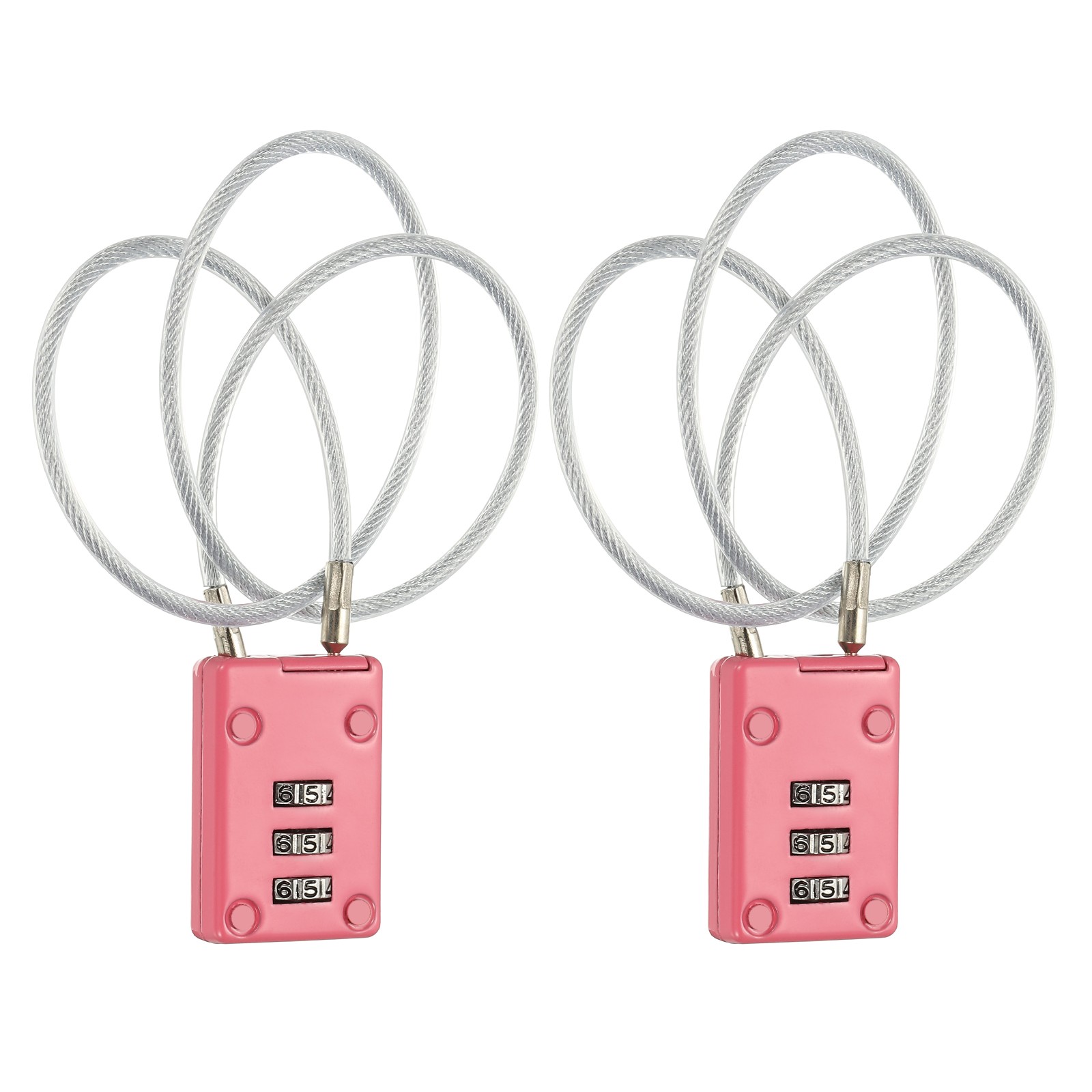 2 Pcs 3 Digit Cable Lock with Combination 19.7" Steel Rope Pink