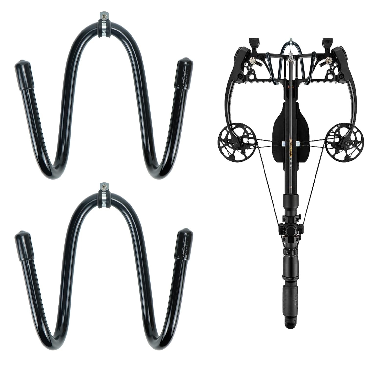Kesywale Pack of 2 Bow Hanger Wall Mount Adjustable Bows Holder Storage Black