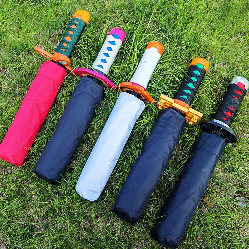 Anime Demon Slayer Katana Umbrella UV Blocking Black Parasol Knife Real Japanese