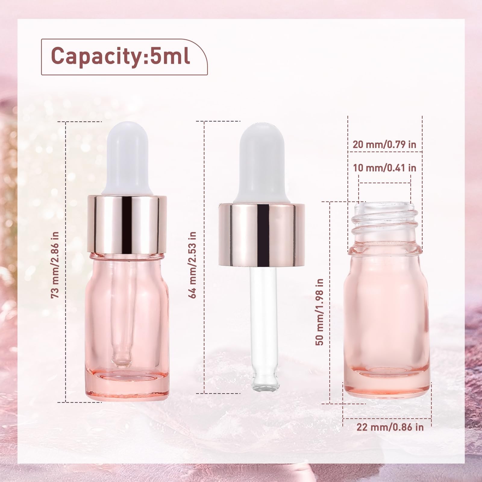 Kesell 8 Pack 5ml Pink Dropper Bottles, Empty Refillable Glass Sample Vials E...