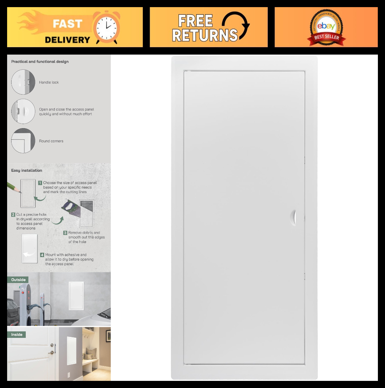 Drywall Access Panel 10x20 Inch - Metal Wall Cover Plate with Handle - Plumbing