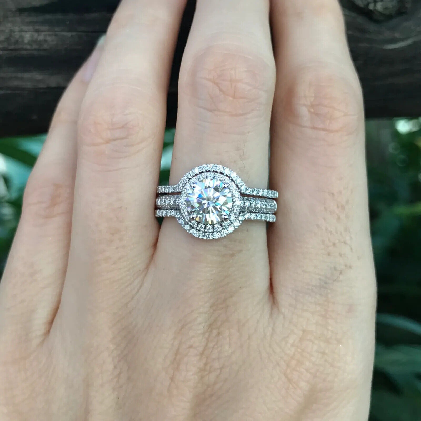 Lab-Created Round Cut 1.85 Ct Diamond Engagement Ring Set 925 Sterling Silver