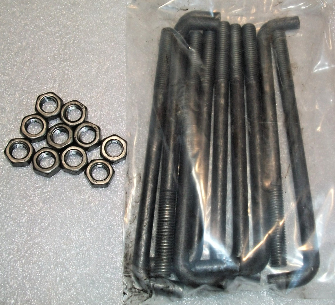 Lot of 10 Anchor "L" Bolts for Concrete 5/8" x 10-inch  Threaded w/Nuts  (B170)