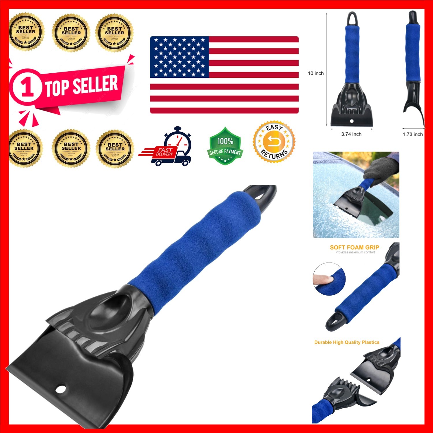Durable Ice Scraper for Small Trucks - 4-Inch Frost Remover, Lightweight Design
