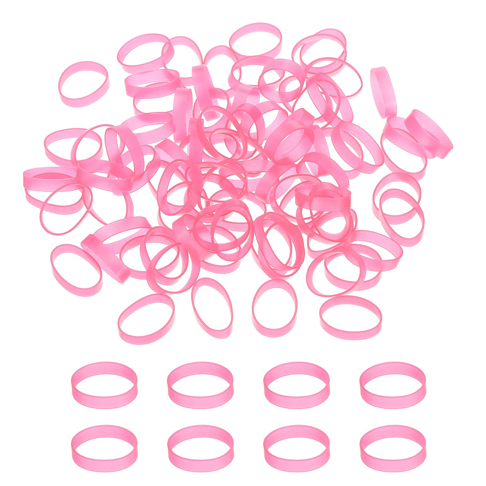 200 Pcs Silicone Rubber Bands Cable Ties 1.1", Flat Rubber Elastic Band, Pink
