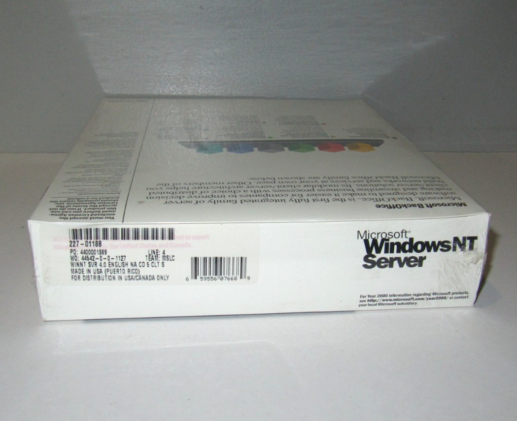 Microsoft Windows NT Server 4.0 software with 5 Client Access Licenses CD NEW