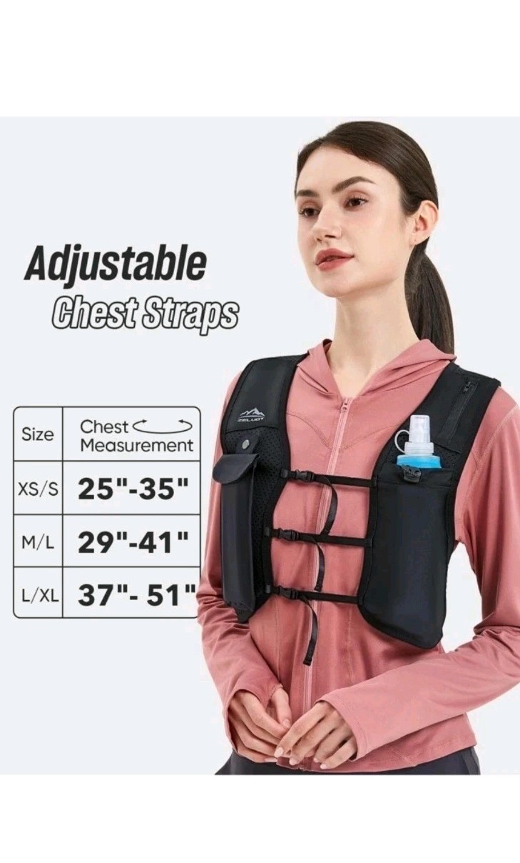 Zelvot Hydration Adjustable Hiking Running Vest No Flask Black Size Small