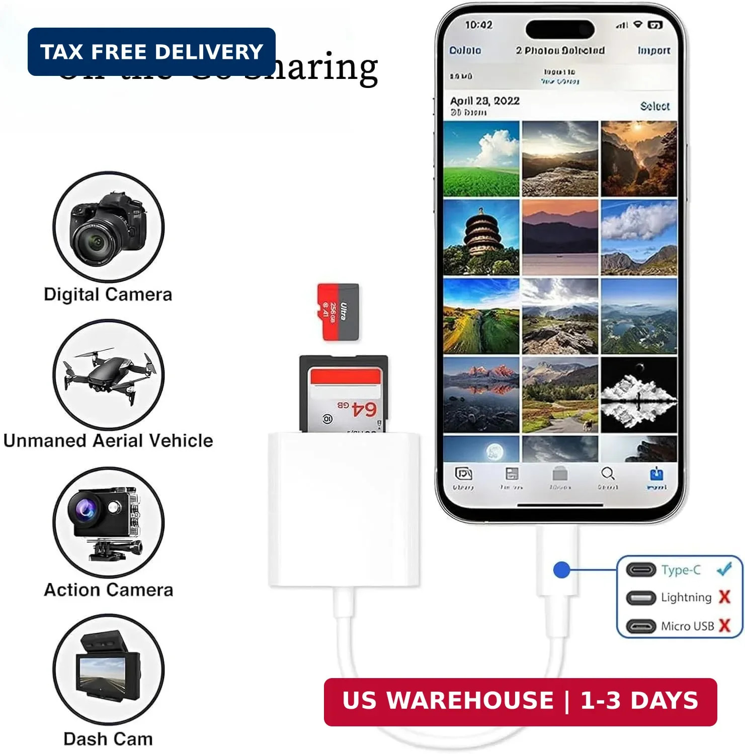 USB C SD Card Reader for iPhone 17/16/15 Series, USB-C to SD/Micro SD Memory Car