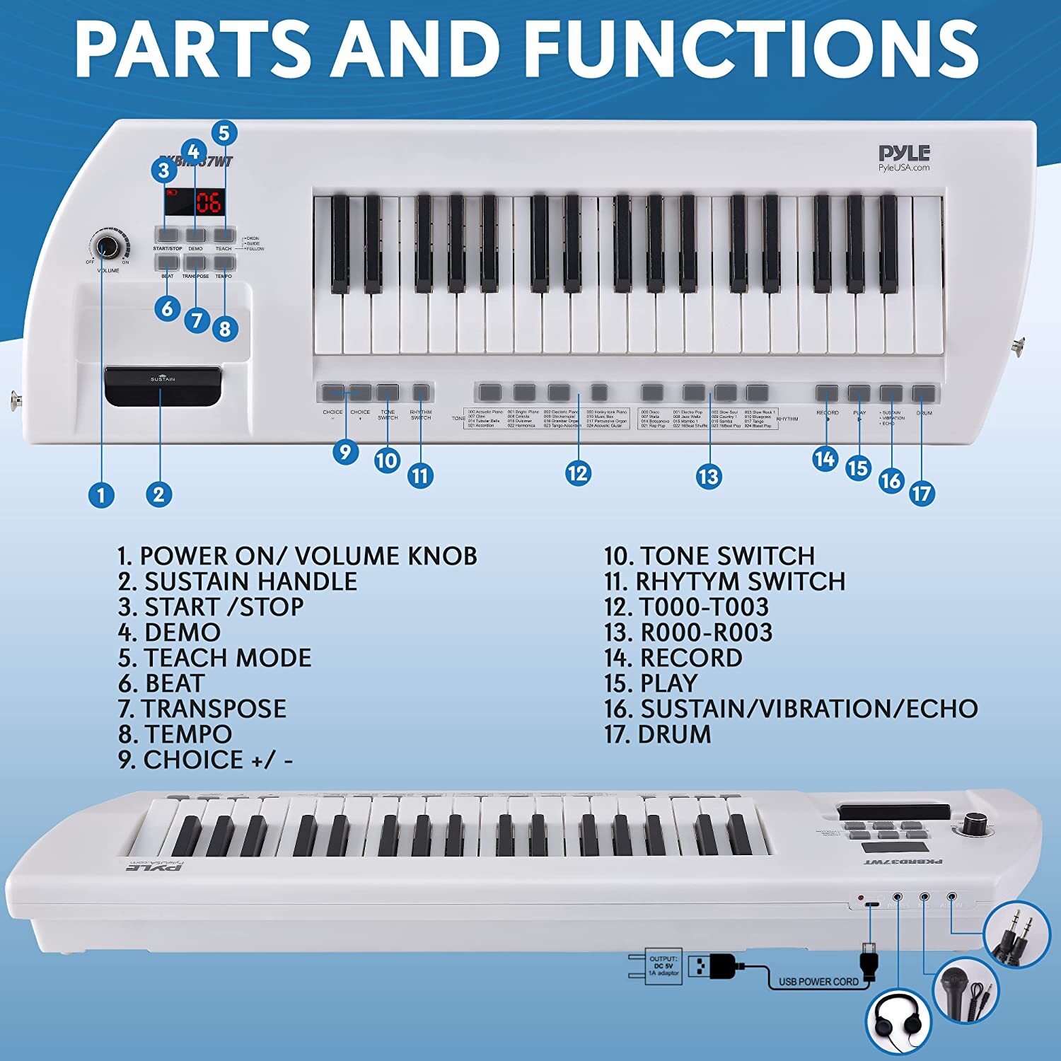 PylePro PKBRD37WT Portable 37Keys Electronic Keyboard