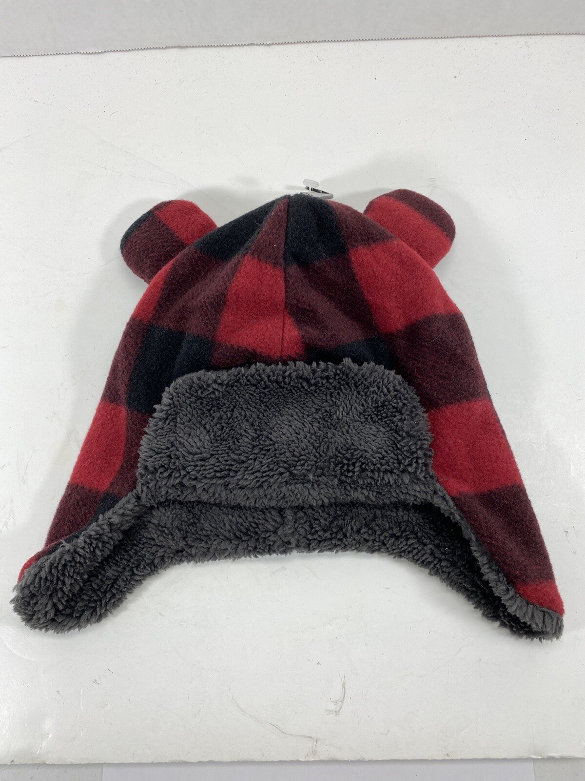 Boys Red Black Check Hat with Ears