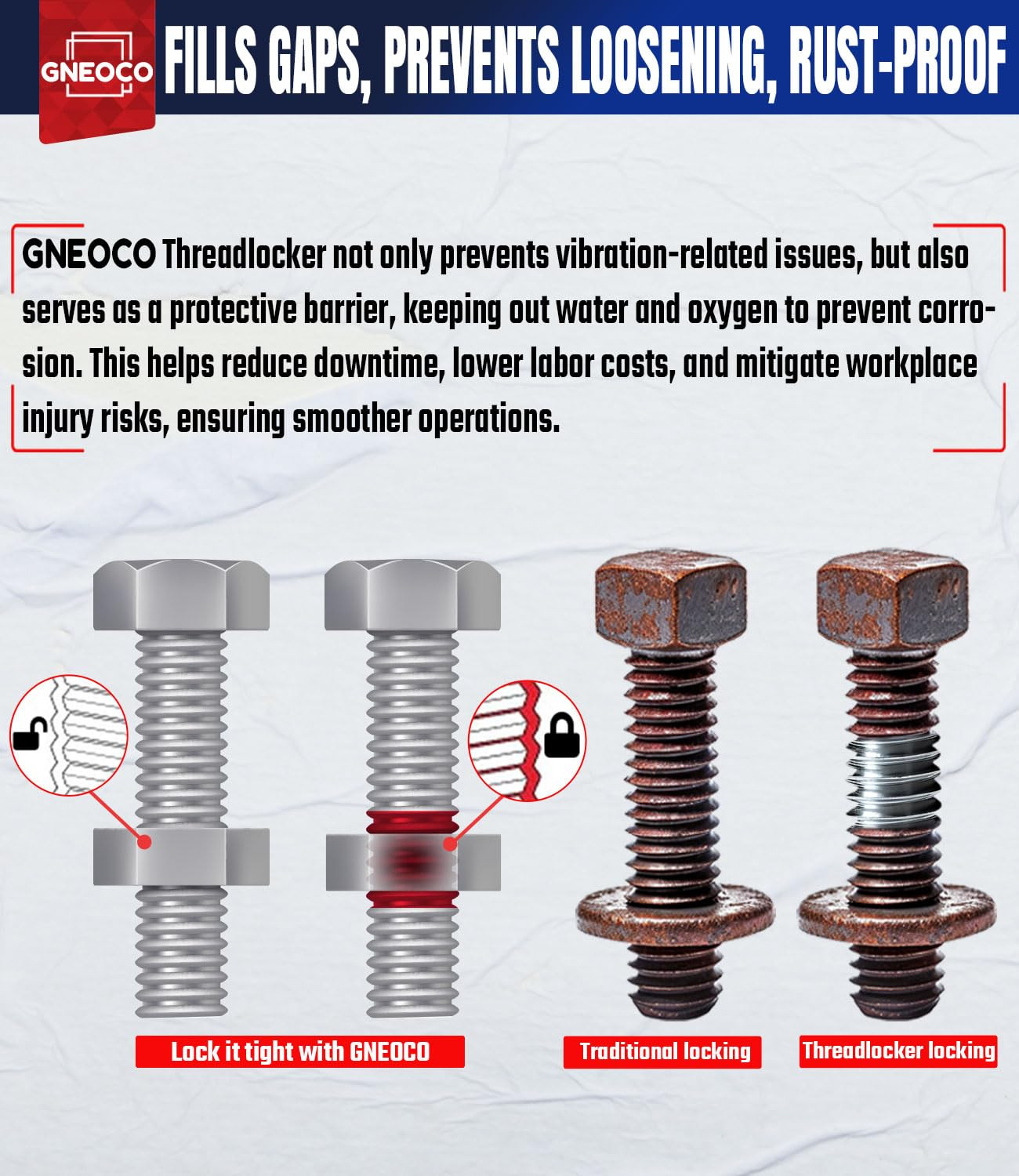 Threadlocker Blue and Red, Thread Lock Medium and High Strength Lock Tight for N