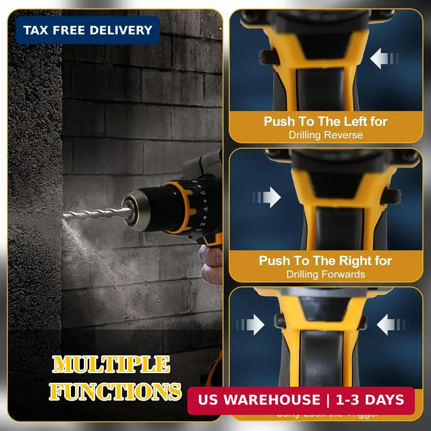 Cordless Brushless Hammer Drill, Compatible with DeWalt 20V Max Lithium Battery