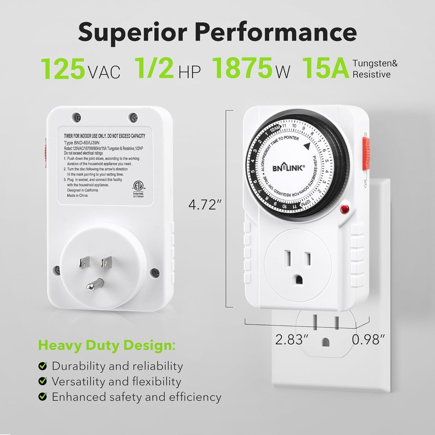 Grounded 24-Hour Plug-In Timer for Efficient Lighting & Appliance Automation