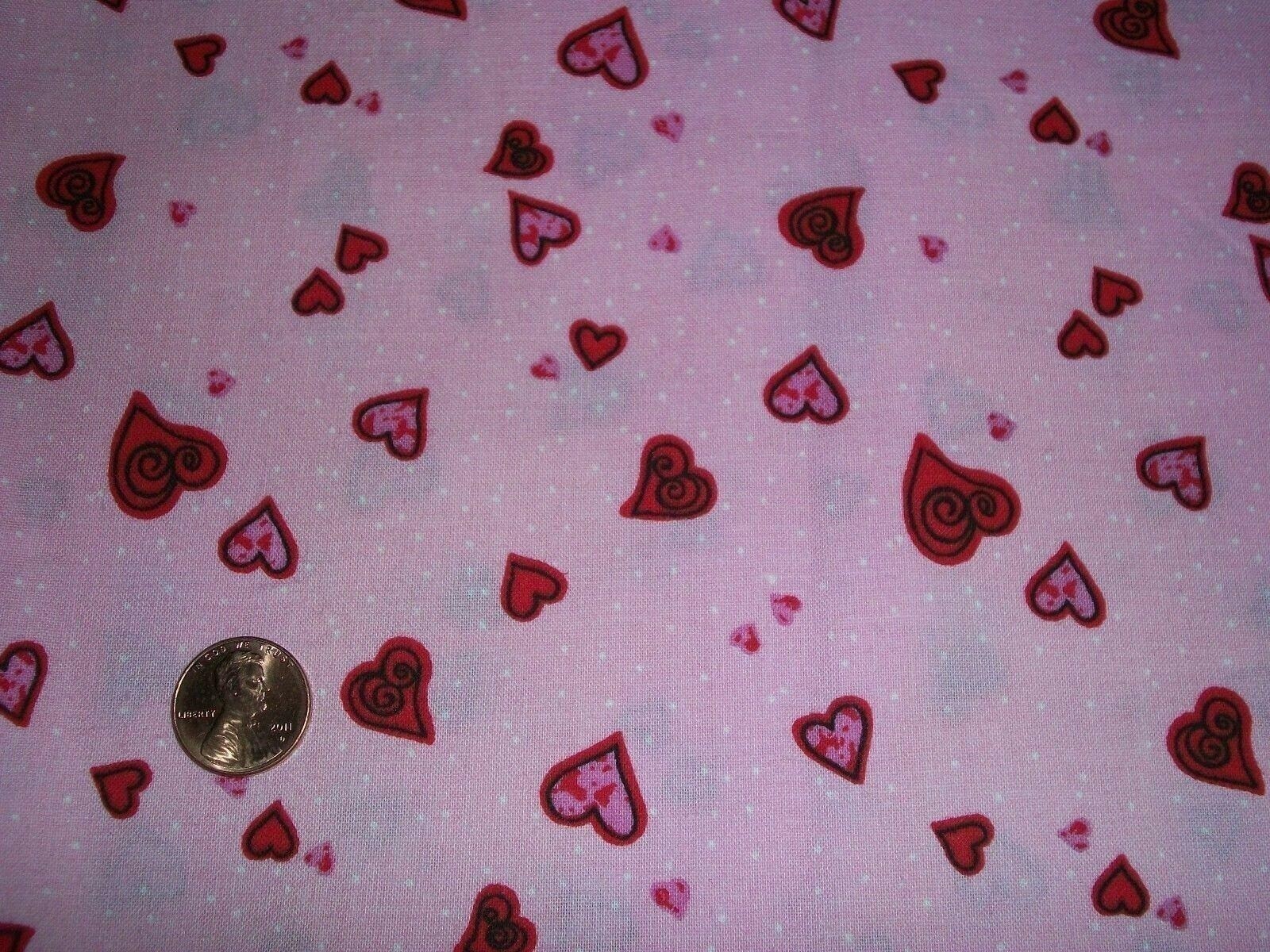 1/2 Yard Cut Quilting Pink Red Heart Collection P&B Textiles Fabric Quilt