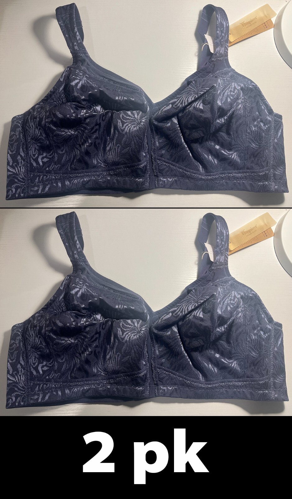 2pk Wingslove Womens Full Coverage Non-Padded Wireless Bra, Blue Size 44C