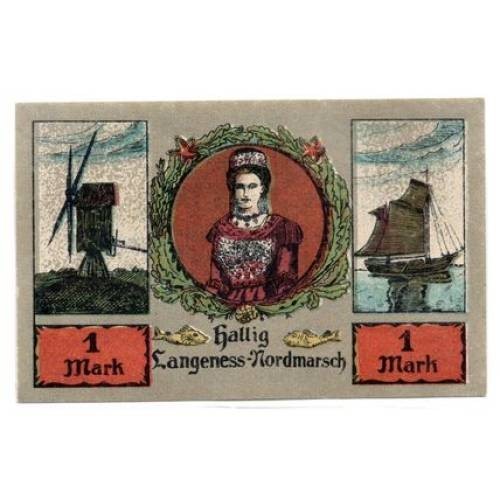 1921 Germany Langeness Notgeld 1 Mark Note (1414)
