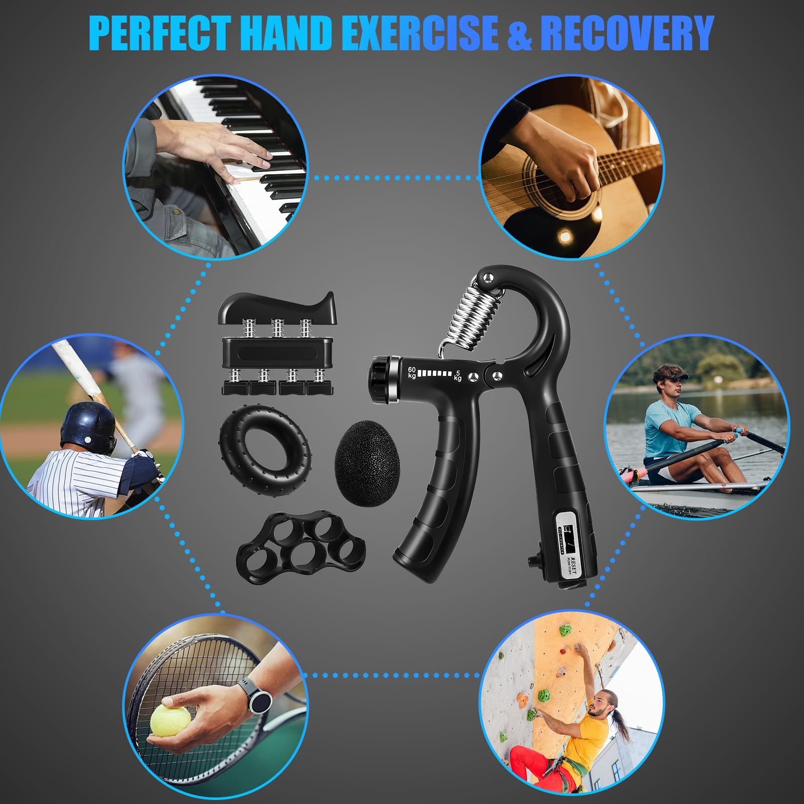 Adjustable Hand Gripper Strength Trainer Set for Grip and Forearm Strength