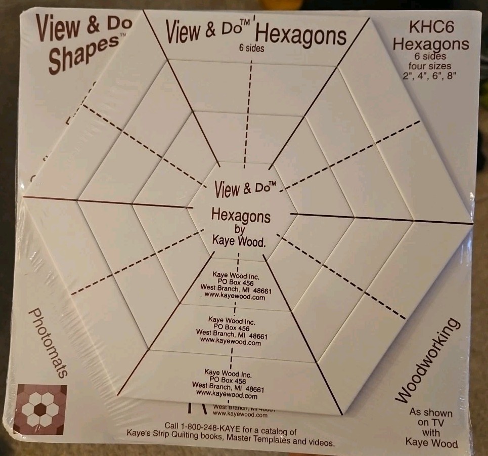 View & Do Shapes KHC6 Hexagons by Kaye Wood Quilt Template 6 Sides 4 Sizes