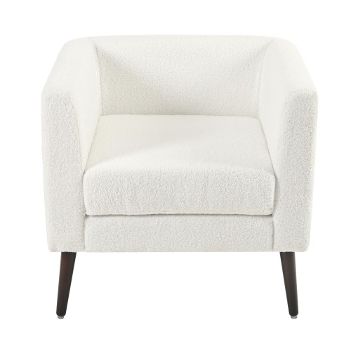White Teddy Fabric Upholstered Club Chair Solid Wood Legs Lumbar Pillow Single