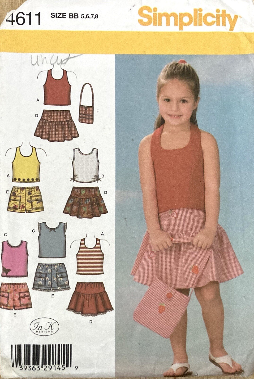 Simplicity 4611 Girls Shorts Shirt Top Bag Pattern Uncut