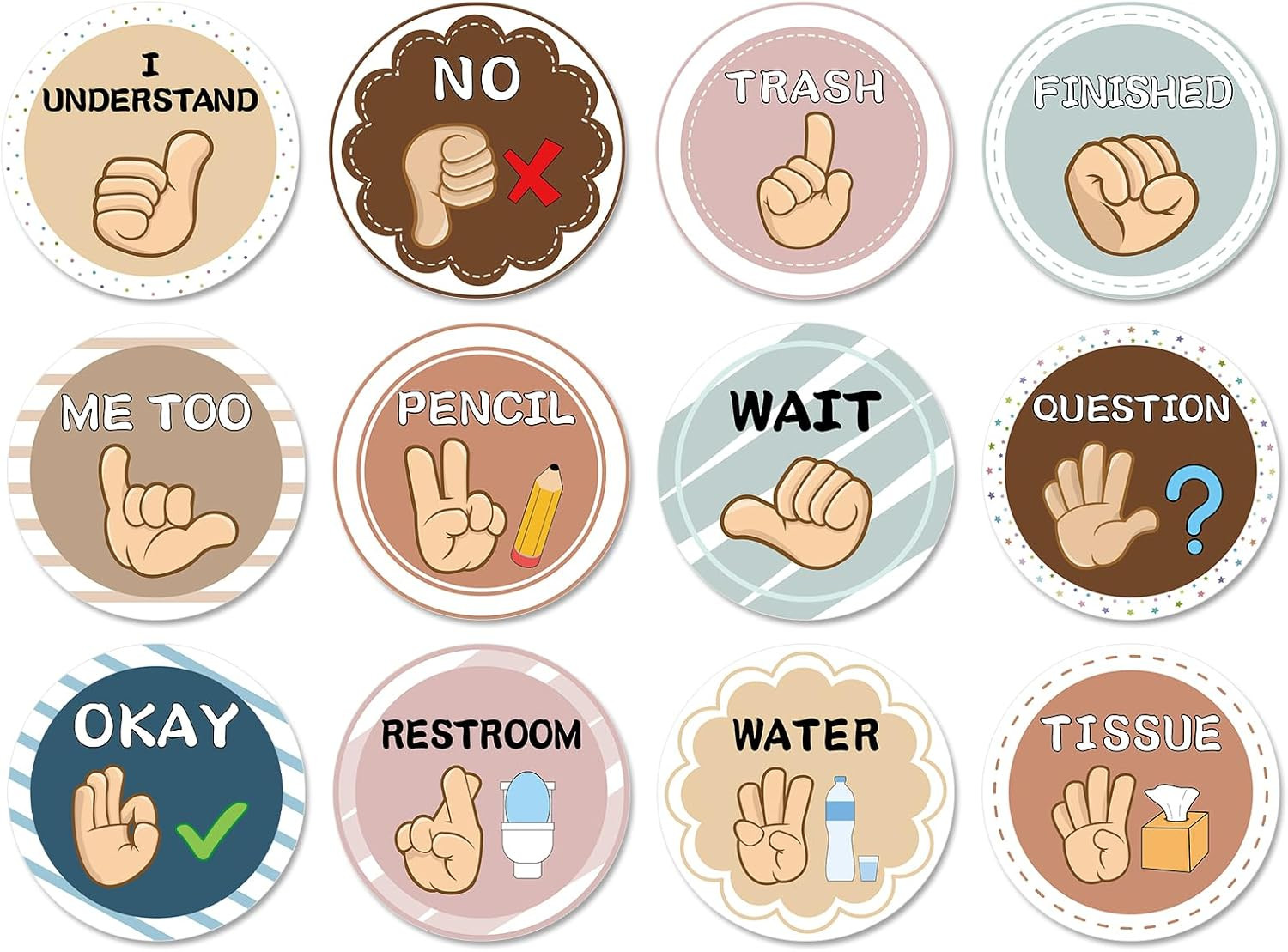 12 Pcs Classroom Sign Language Posters,Sign Language Flash Cards Cutouts,Classro