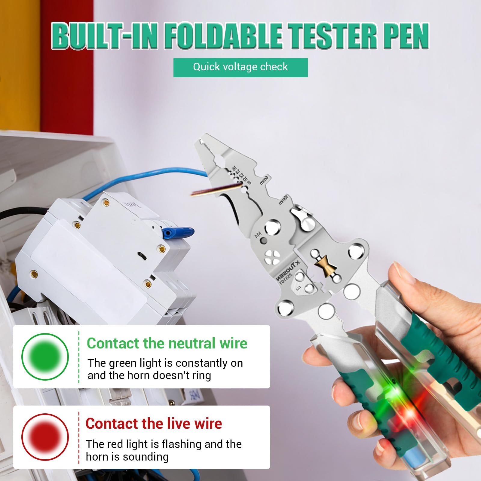 18-in-1 Wire Stripper & Multi-Tool Pliers, Foldable Green and Silver
