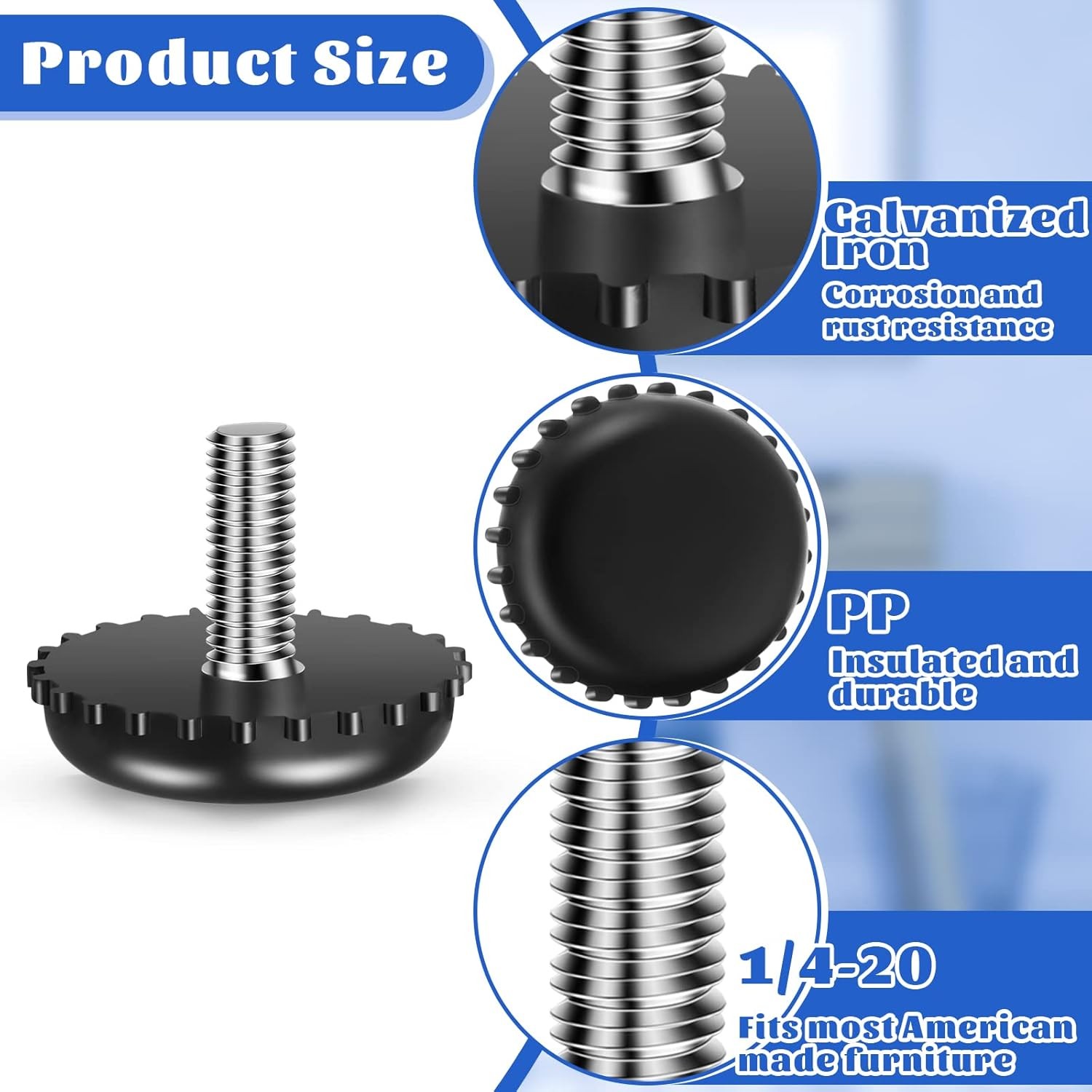 30 Pieces 1/4-20 Adjustable Furniture Levelers Galvanized Steel Screw in Threade