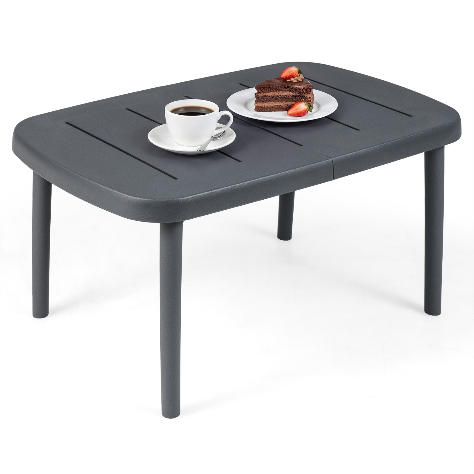 Outdoor Coffee Table, Rectangular Patio Storage Table with Aluminum Alloy Rods