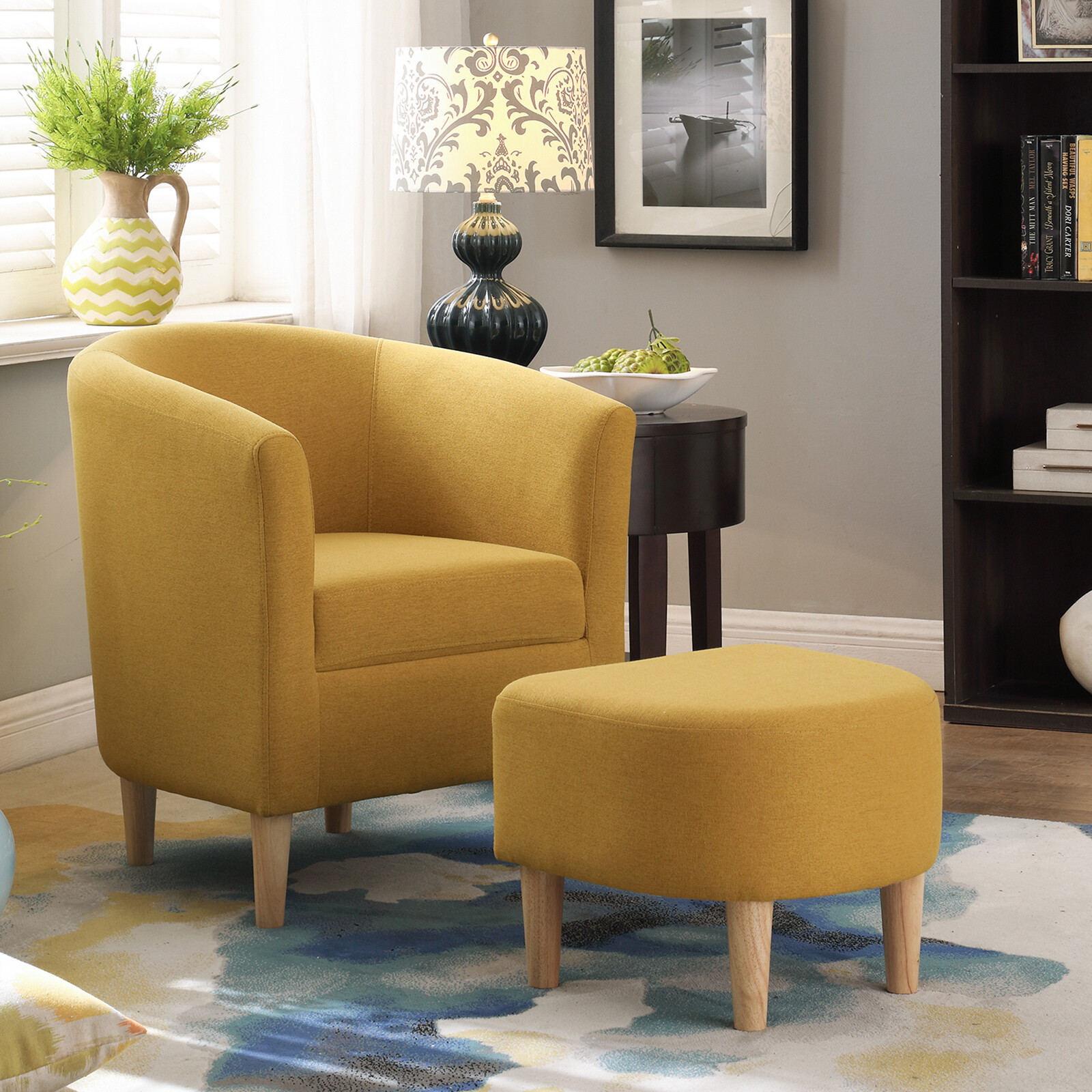 Yellow Accent Chair w/ Ottoman Set Modern Lounge Arm Chair Living Room Chair