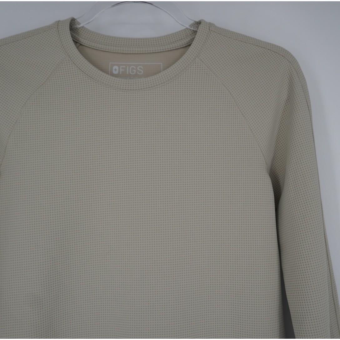 FIGS Technical Collection Waffle Knit Underscrub Top Tan Beige Small