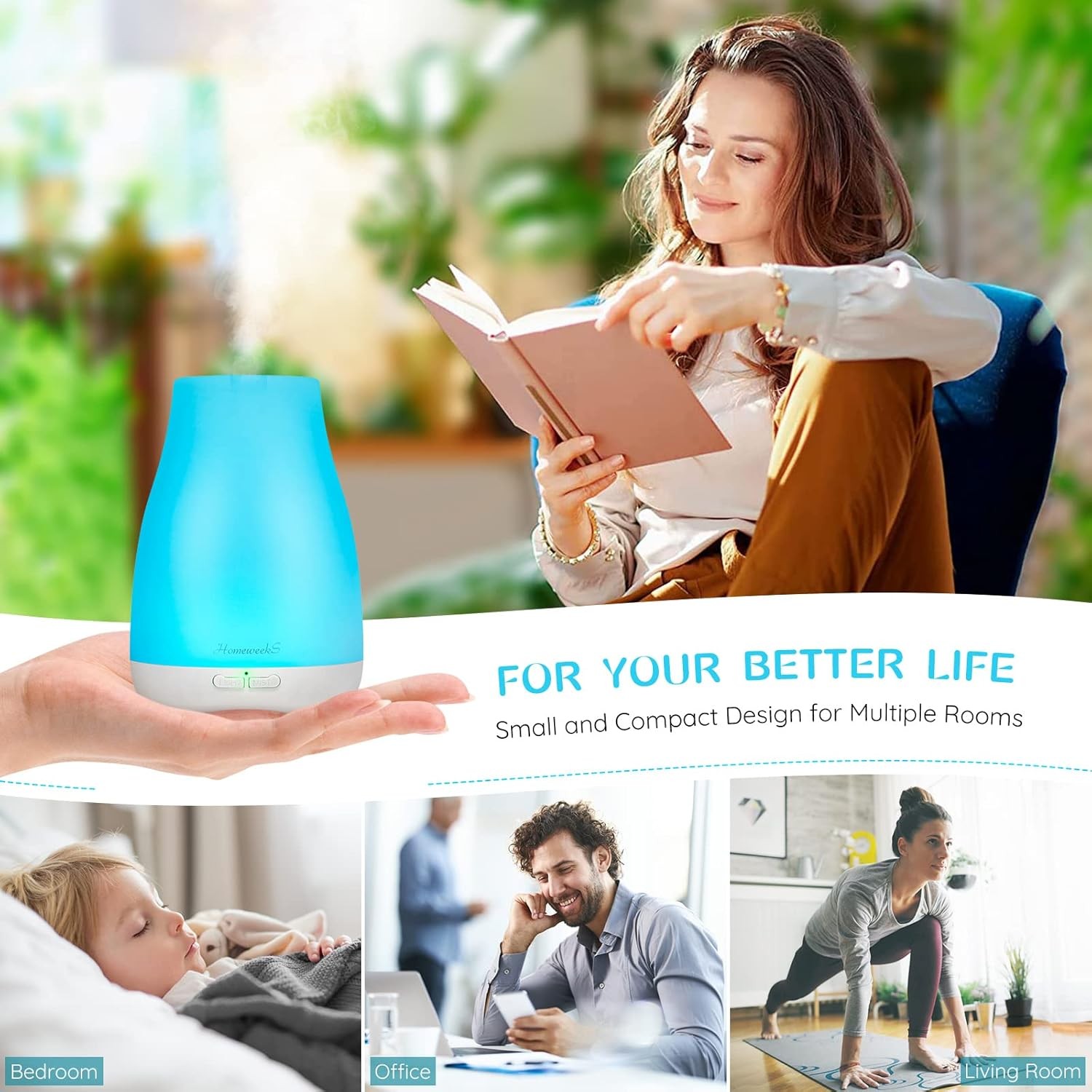 Homeweeks Diffusers, 100ml Colorful Essential Oil 100 Ml 1 Pack, Basic White