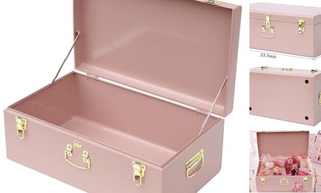 Large Metal Trunk Decorative Storage Box College Dorm Chest Pink-Large-1 Pcs