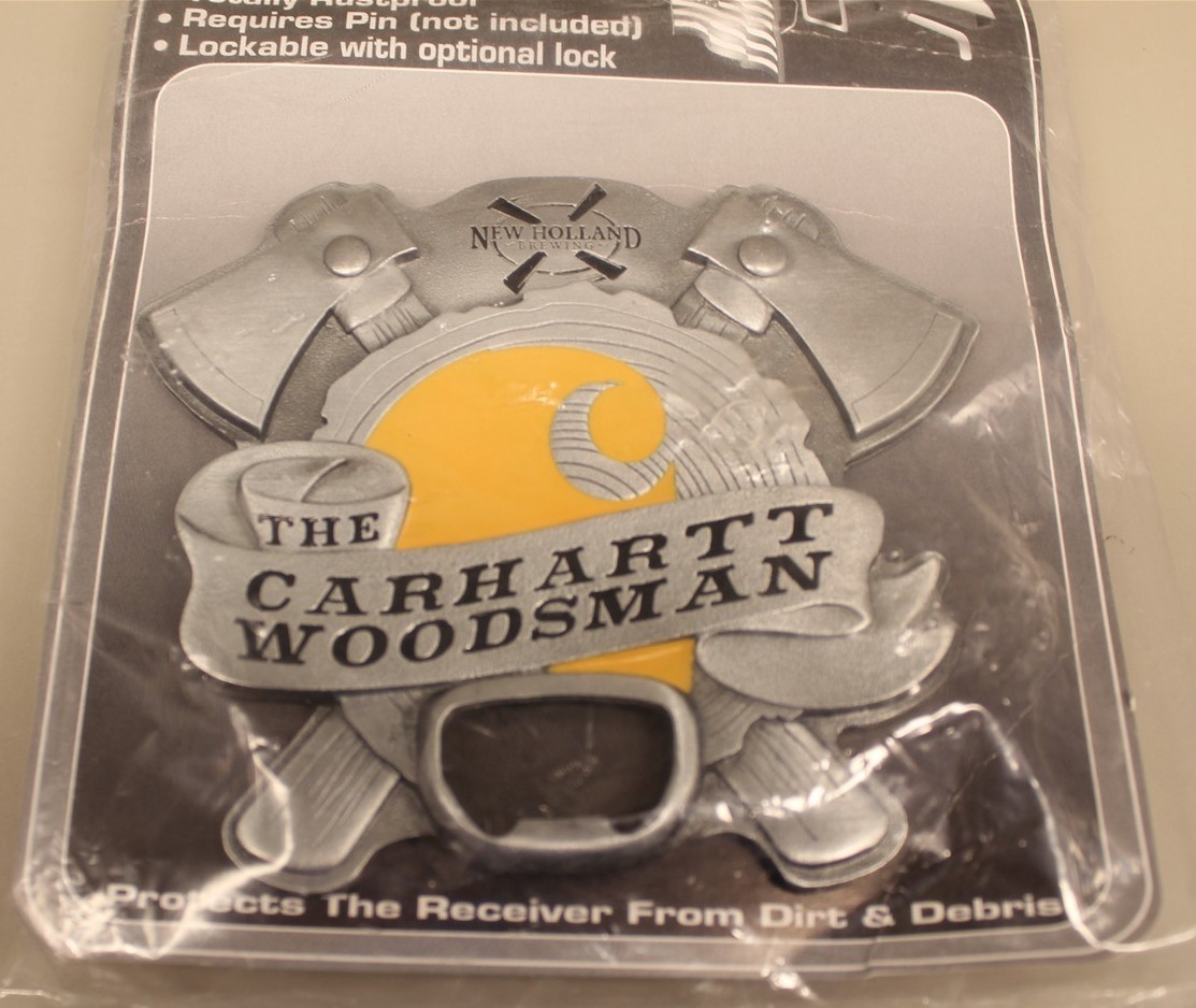 THE CARHARTT WOODSMAN NEW HOLLAND BREWING HITCH COVER WITH BOTTLE OPENER