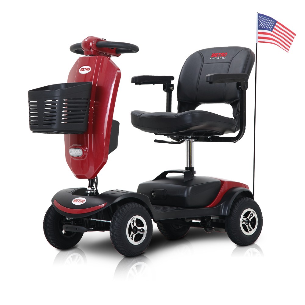 New MetroMobility RED-PATRIOT 9" Tires 4Wheel Scooter Red LED Rear Susp Foldable