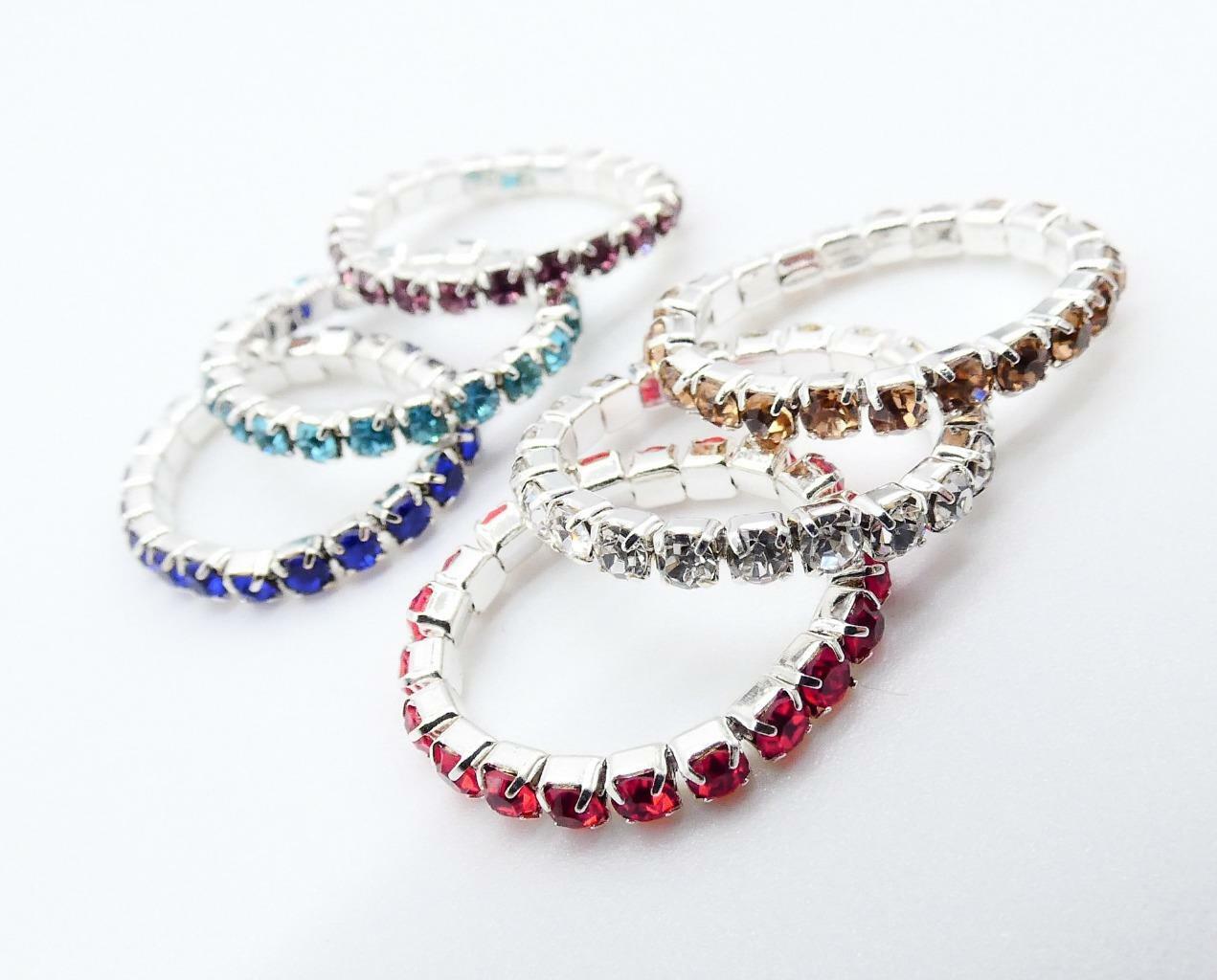 WHOLESALE 12 PCS Silver Assorted Rhinestone Crystals Stretch PETITE Toe Rings